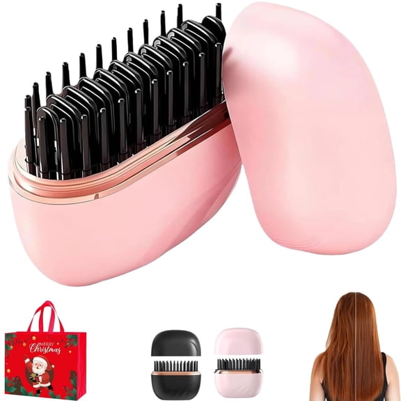 Mini Cordless Hair Straightener Comb, 2-in-1 Portable Flat Iron & Styling Brush for Travel, USB-C Rechargeable, Fast Heat Up, Frizz Control & Shine for Curly Hair, On-The-Go Styling