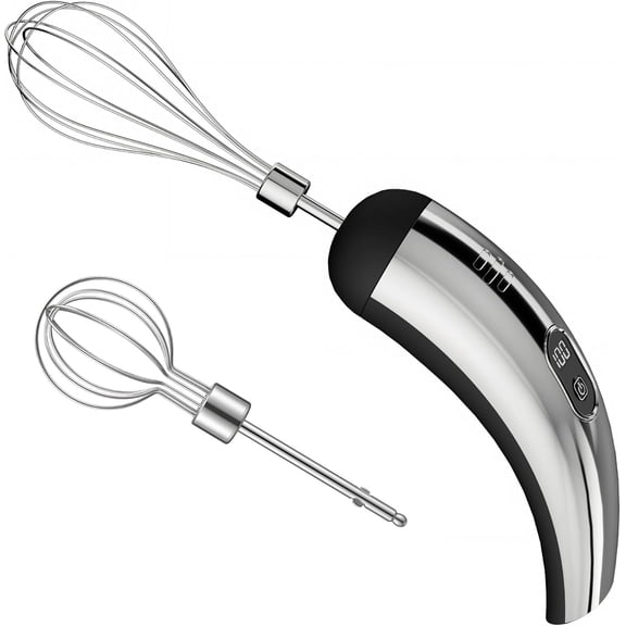 Mini Cordless Hand Mixer, 5-Speed Electric Whisk with Digital Display, USB-C Rechargeable & Silent, Portable for Drinks, Breakfast & Baking(Black)