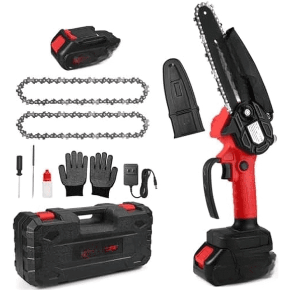 Mini Cordless Rechargeable Chainsaw Kit 21V Handheld Electric Saw with 2 Batteries, Safety Features & Accessories Lightweight 6" Bar for Tree Trimming, Firewood & Garden DIY Tasks$$Garden & Patio