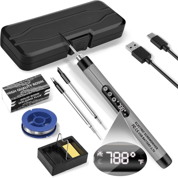 Mini Cordless Soldering Iron Kit, USB Rechargeable Portable Soldering Iron with LCD Adjustable Temperature, Soldering Gun for Electronics Repair