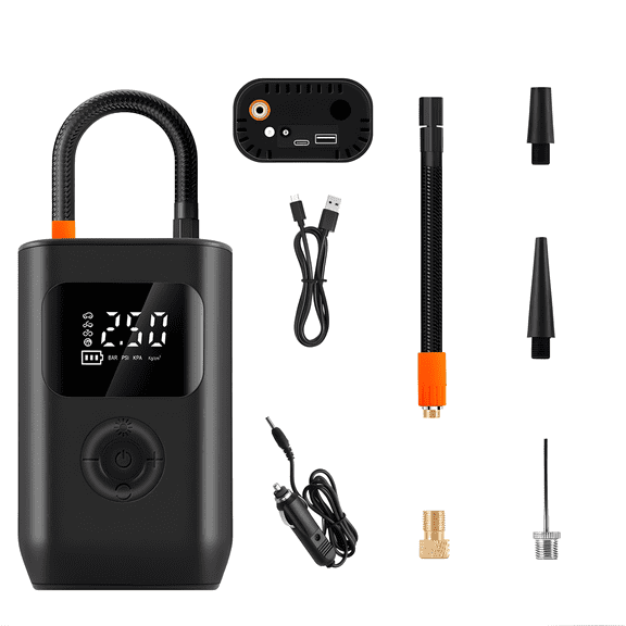 Mini Cordless Tire Inflator,1800mAh 3-Way Charging Air Pump,LED Flashlight,USB Power Bank & 4 Multi-Size Nozzle Kit