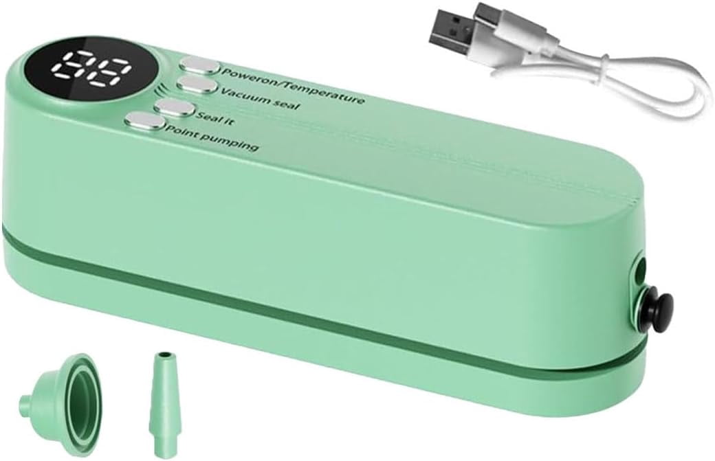 Mini Cordless Vacuum Sealer,3 in 1 Rechargeable Cordless Handheld Bag Resealer,Heat Sealer Machine with Digital Display for Chip Snack Food Preservation Dry/Moist Food Storage (green)