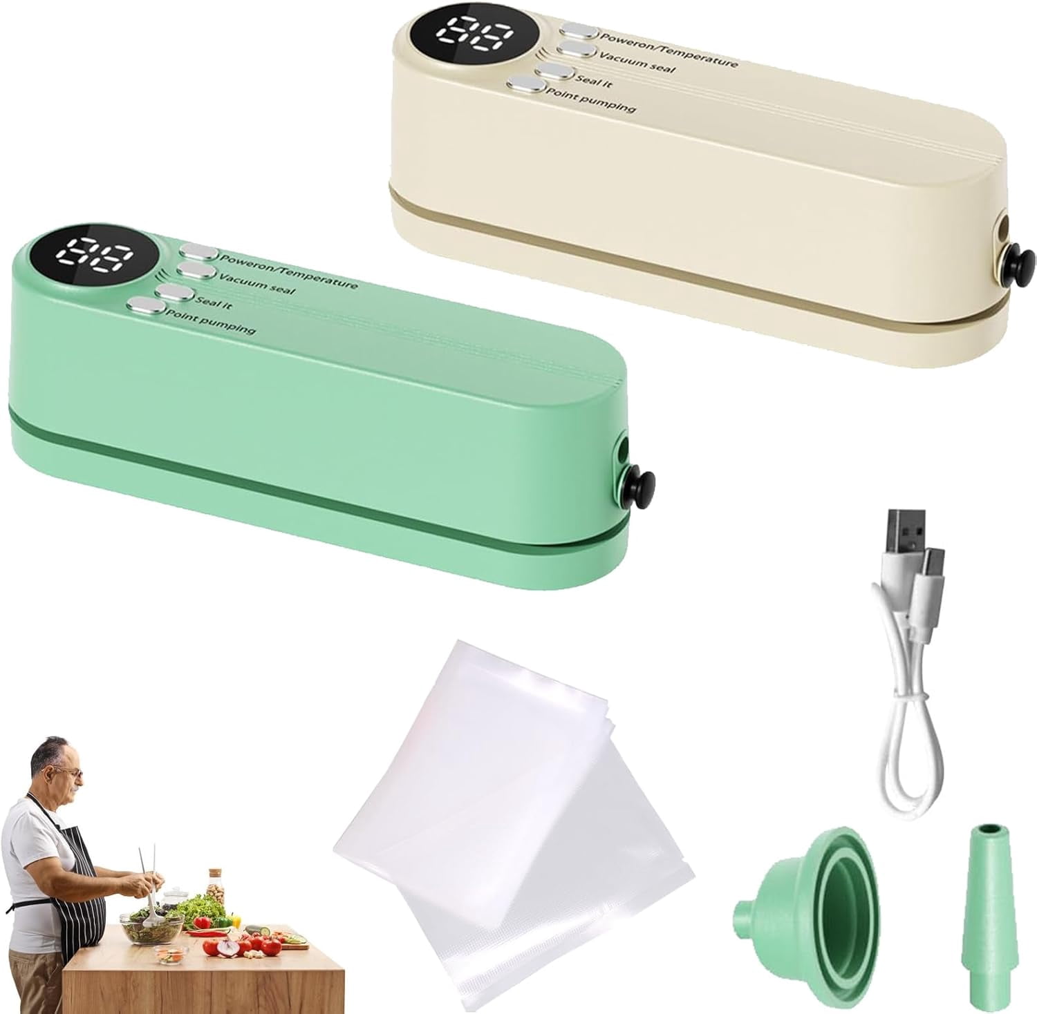 Mini Cordless Vacuum Sealer, 3 In 1 Rechargeable Wireless Handheld Vacuum Sealer, Cordless Portable Package Resealer, Wireless Handheld Vacuumsealer, For Candies Snacks Food Storage (Green)