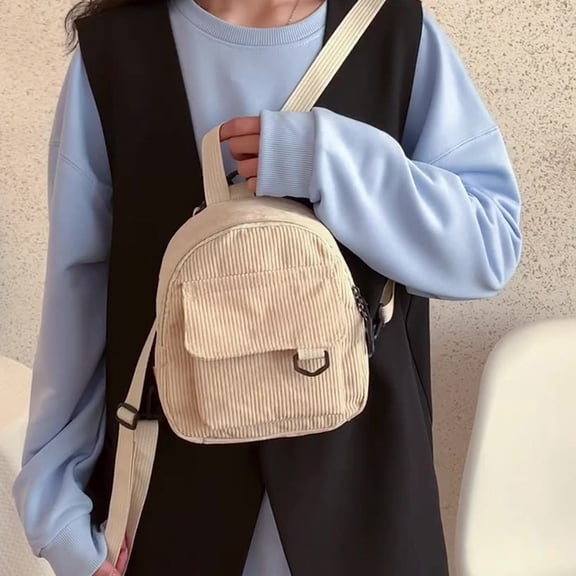 Mini Corduroy Backpack (9.1x7.5x3.5 Inch), Versatile Commuting Small Schoolbag, Adjustable Casual Travel Bag for Campus & Commuters