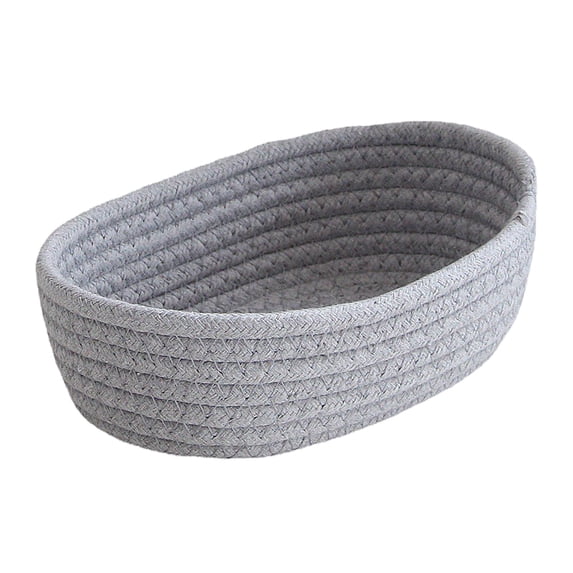 Mini Cotton Rope Storage Baskets - Set of 3 Woven Oval Hampers - Boho Decor for Bedroom, Kitchen & Office - Small Organizers for Shelves