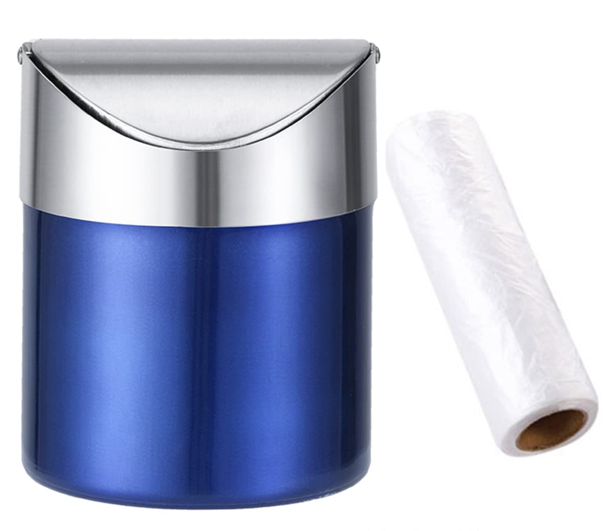 Mini Countertop Brushed Stainless Steel Swing Lid Trash Can Set, Come ...