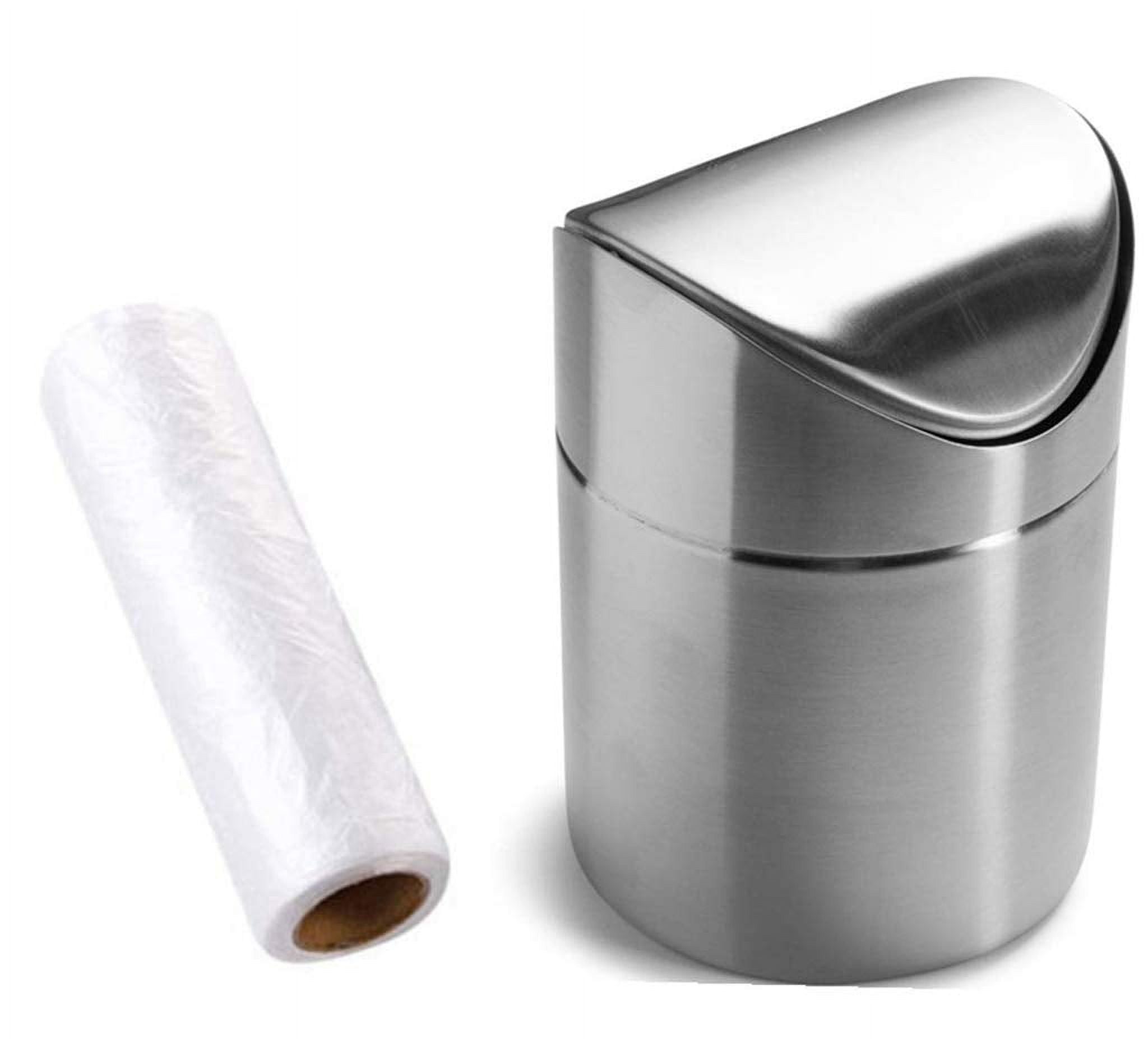 Mini Countertop Brushed Stainless Steel Swing Lid Trash Can Set, Come