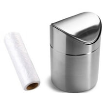 Mini Countertop Brushed Stainless Steel Swing Lid Trash Can Set, Come with Trash Bag, 1.5 L / 0.40 Gal, Multiple Color Options, Silver