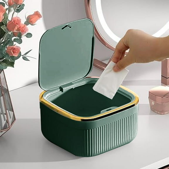 Mini Countertop Trash can,Mini Desktop Wastebasket with Lid,Tiny Garbage Can for Office,Bathroom Vanity, Desktop, Tabletop or Coffee Table,0.5 Gallon Green Square Wastebasket