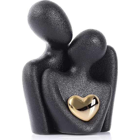 Mini Couple Statue - Ceramic Romantic Couple in Love Figurines for Decor Bedroom, TV Cabinet, Wedding Valentines Gift, Small Knick Knacks for Home Decor Shelve (4.72" Black)