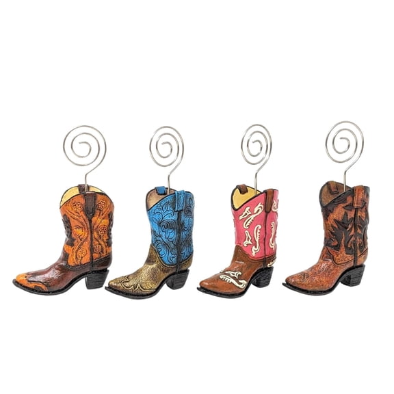 Mini Cowboy Boot Card Holder Set of 4  Decorative Resin Boot Figurines with Swirl Wire for Business Cards, Table Numbers, Photos, or Signs   Tabletop Dcor for Weddings, Events, Home & Office