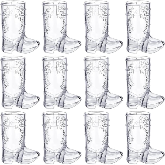 Mini Cowboy Boot Shot Glasses 12PCS 1oz Clear Plastic Cups for Western Theme Parties and Decorations, Reusable Durable Mini Boot Mug Design for Events