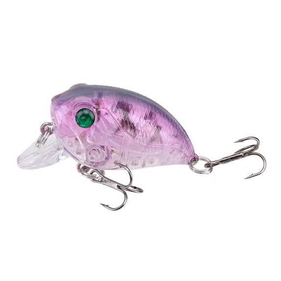 Mini Crankbait Fishing Lure, Floating Hard Bait with Diving Lip, Treble Hooks for Bass Trout Walleye, Clear Purple, 0.13 oz, 1.77 Inch