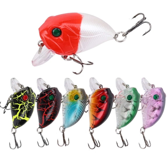 Mini Crankbait Fishing Lure Set, 7pc Floating Hard Baits with Diving Lips, Treble Hooks for Bass Trout Walleye, 0.13 oz Each, 1.77 Inch