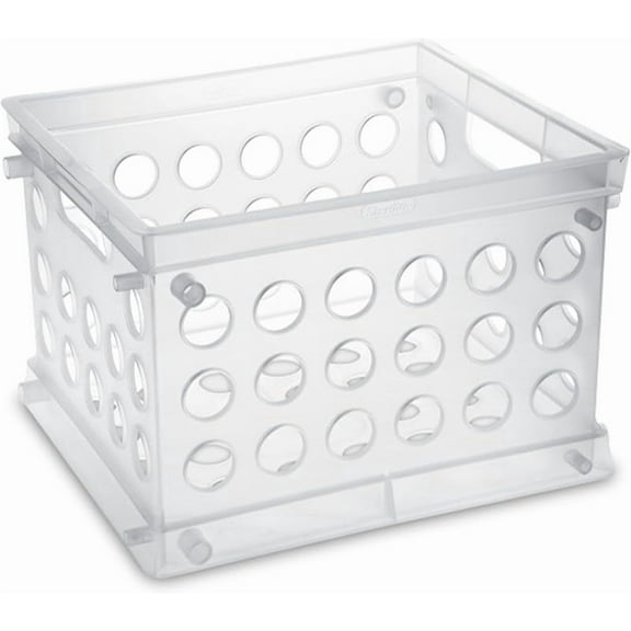 Mini Crate, Stackable Plastic Storage Bin with Handles, Organize Home, Garage, Office, School, Dorm Room, Clear, 12-Pack