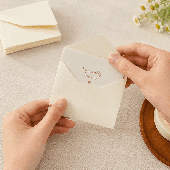 Mini Cream Ivory V-Flap Note Card Envelopes, Small Square Paper Envelopes for Thank You Cards, Gift Tags, Business Cards & Mini Greeting Cards