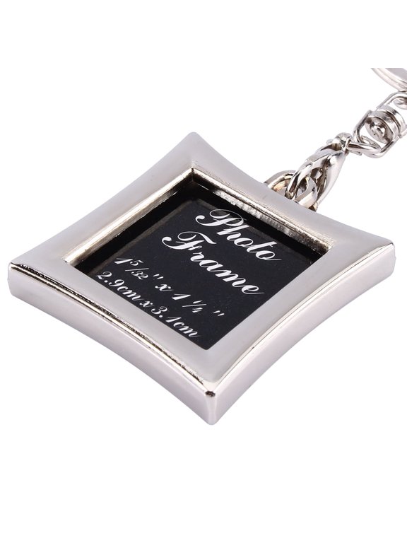 Mini Creative Metal Alloy Insert Square Photo Picture Frame Keyring Keychain Gift (1.57 inches / 4.00 cm)-silver