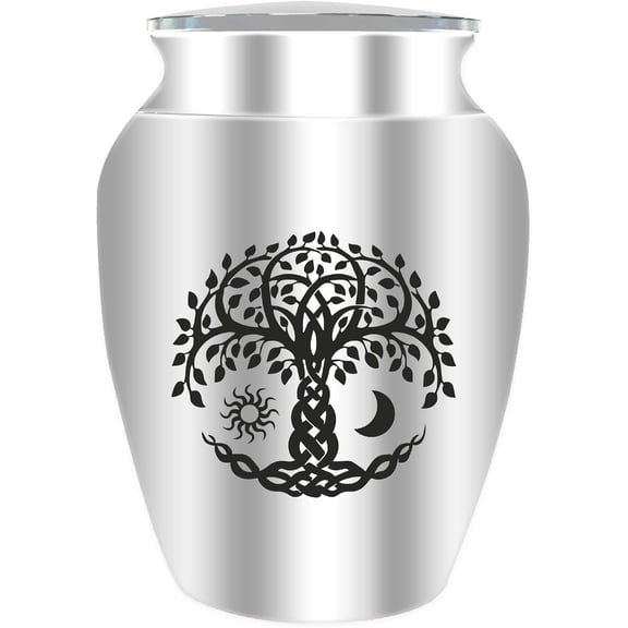 Mini Cremation Urn Small Keepsake Urns Ashes Holder Silver Tree of Life Son Alloy Sharing Funeral Urn Kit Memorials Miniature Container Decorative Urn for Female Male Pets 2.6x1.8Inch grey