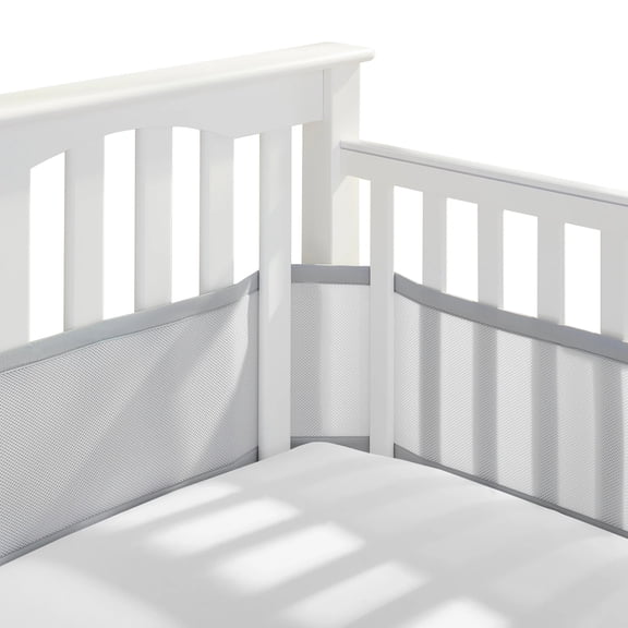HALO Breathable Mesh Mini Crib Liner, Airflow Design Crib Bumper, 100% Polyester, Gray, 11" x 127"