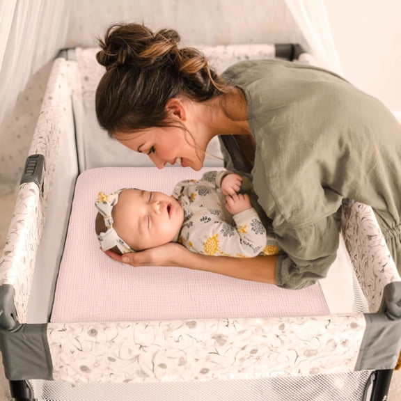 Mini Crib Sheets 2-Pack: Soft Muslin Cotton Pack and Play Sheets for Playard Mattress - Nursery & Baby Shower