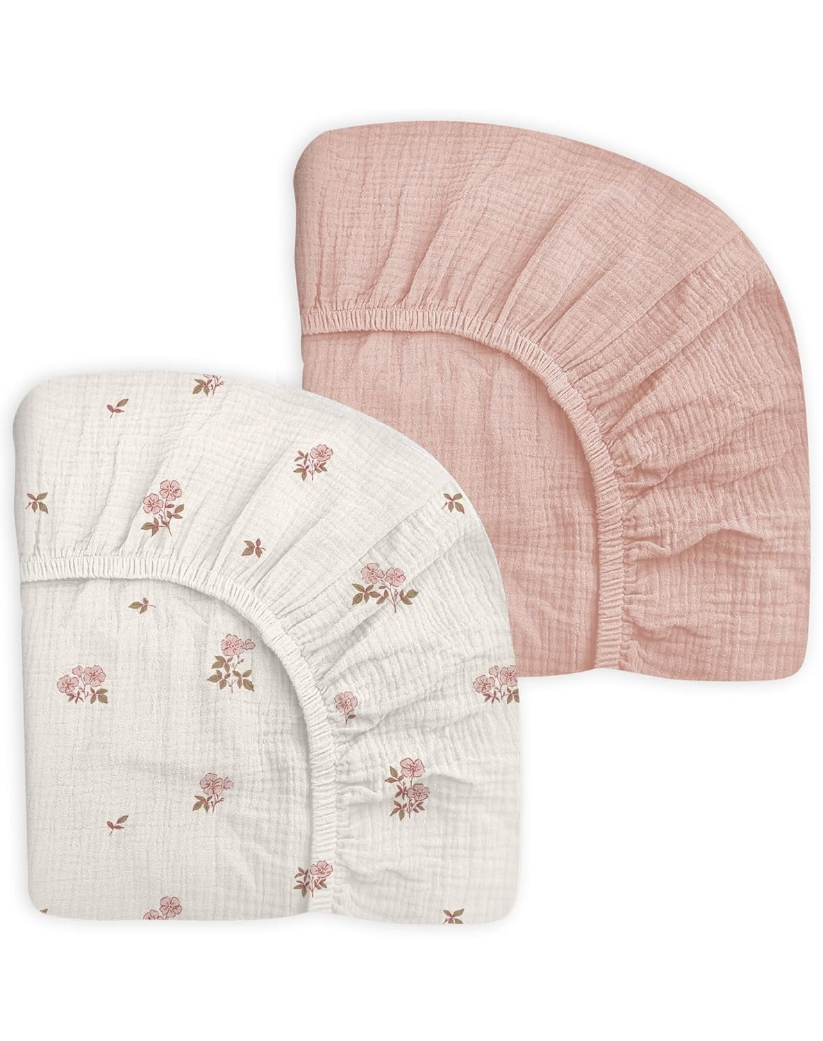 Mini Crib Sheets for Baby Boy Girl 2 Pack, Neutral Mattress Sheet 24" x 38", Muslin Nursery Bedding Soft and Breathable Comfort (Vintage Blossom & Pink)