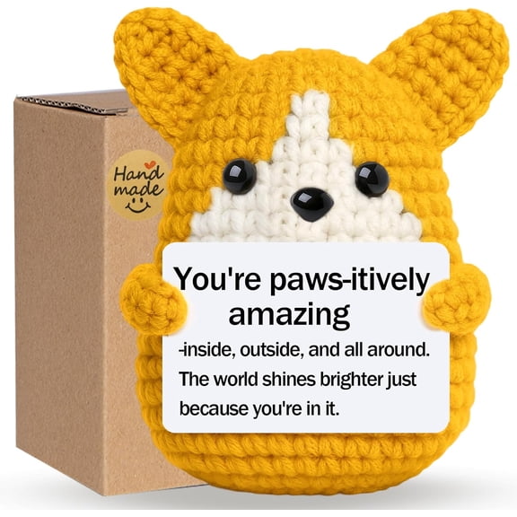 Mini Crochet Corgi Gift for Easter Basket Essentials Stuffers Teens,Emotional Support Inspirational Dog Stuffed Birthday Lover Friends,Handmade Positive Puppy Desk Decor