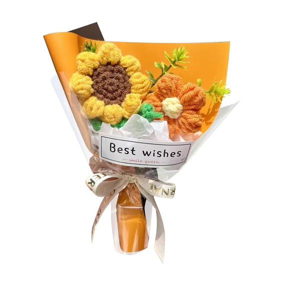 Mini Crochet Flowers Bouquet Kit for Girls Birthday Gifts for Daughter Friends Handmade Knitted Eternal Plush Flower Bouquet Crochet Bouquet Fake Bouquet Artificial Flowers Home Decor Orange 1PC 3.9"