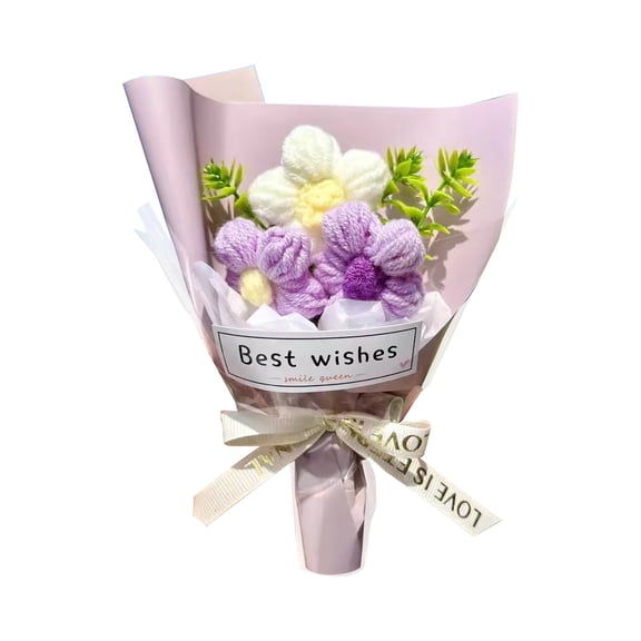 Mini Crochet Flowers Bouquet Kit for Girls Birthday Gifts for Daughter Friends Handmade Knitted Eternal Plush Flower Bouquet Crochet Bouquet Fake Bouquet Artificial Flowers Home Decor Purple 1PC 3.9"