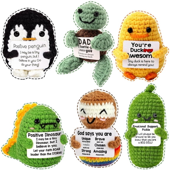 Mini Crochet Turtle Plush Set For Dad, 6 Pack, Emotional Support Positive Gifts