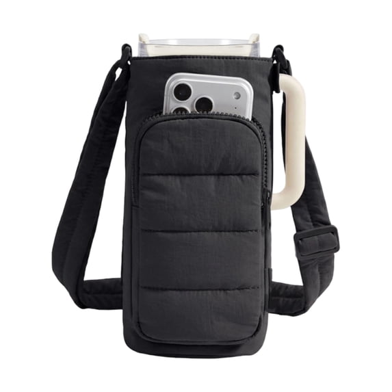 Mini Crossbody Bag Sling Chest Pack, Lightweight Running Phone Holder with Touch Screen & Side Bottle Mesh, Polyester Sports Shoulder Bag for Men Women Jogging Gym Travel Hiking Cycling Black