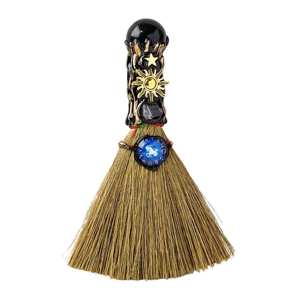 Mini Crystal Broom with Gemstone Handle, Decorative Ritual Broomstick, Witchy Aesthetic Altar Decor Accessories 6" X 4"