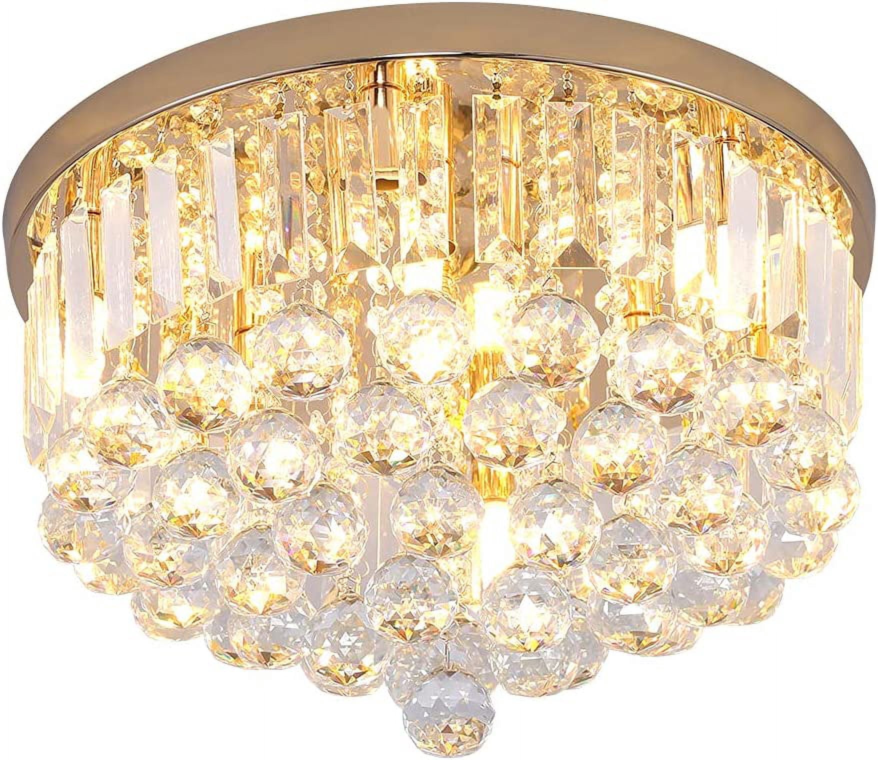 24" Gold Crystal Flush Mount Ceiling Light - Dimmable LED With Remote, 3 Color Temperatures