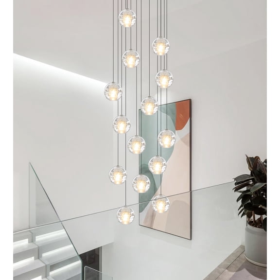 Mini Crystal Chandelier Modern Stairwell Chandelier LED Pendant Light Fixture for Living Dinning Room,Flush Mount High Ceiling Light Fixtures for Bedroom(LED Bulbs Included, 14 Lights)