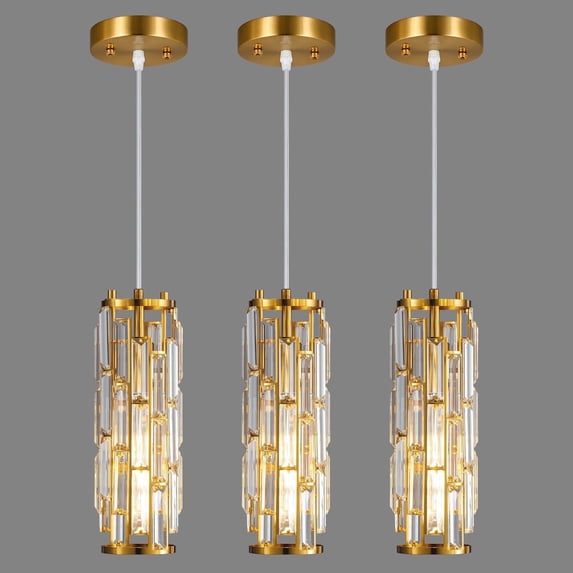 Mini Crystal Chandelier Modern glod Pendant Lighting Fixture for Dining Room Kitchen island Living Room Bedroom(3-Pack )
