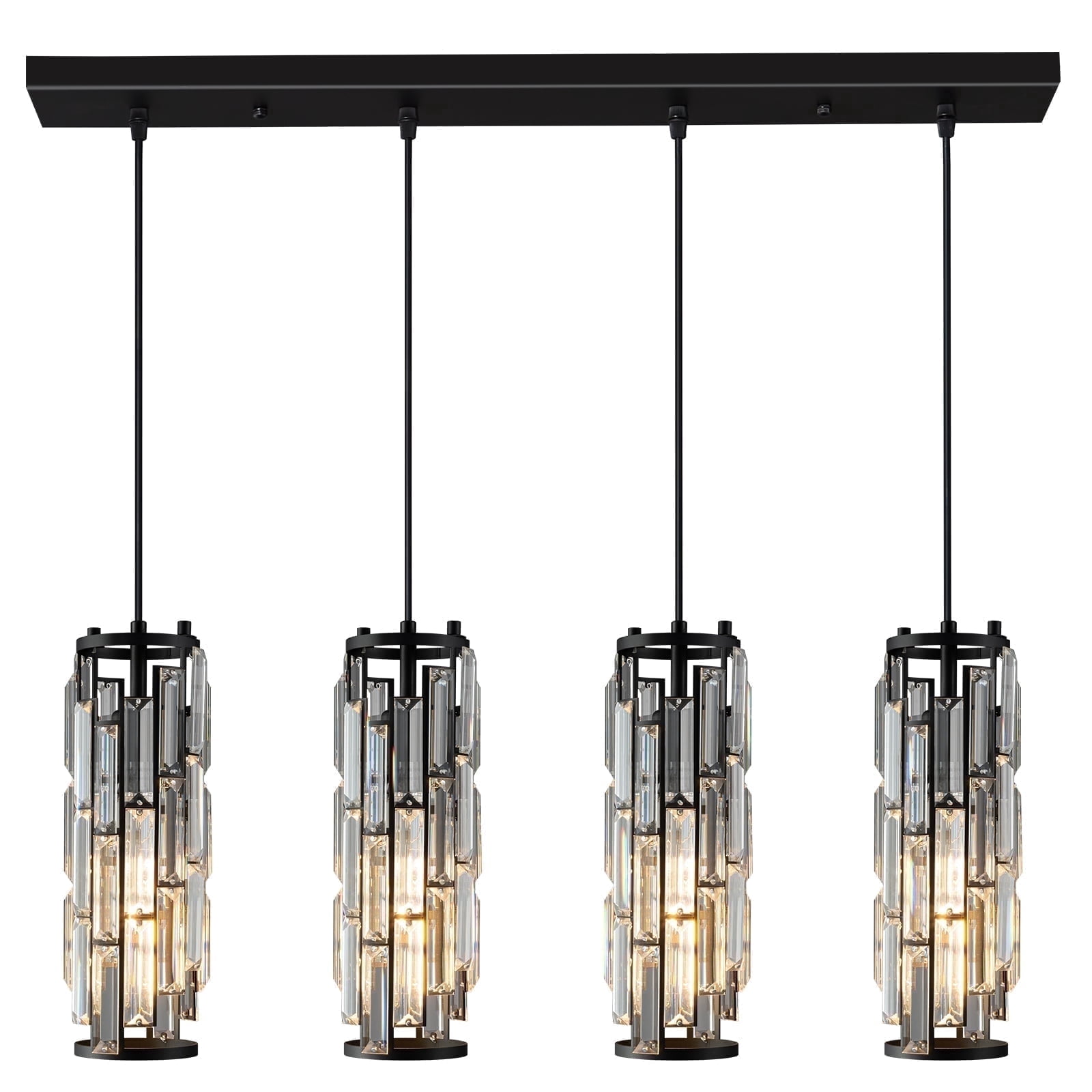 Mini Crystal Chandeliers Adjustable Pendant Light Modern Black Pendant Light Fixture for Living Room, Dinning Room, Kitchen Island and Bedroom(4-light)