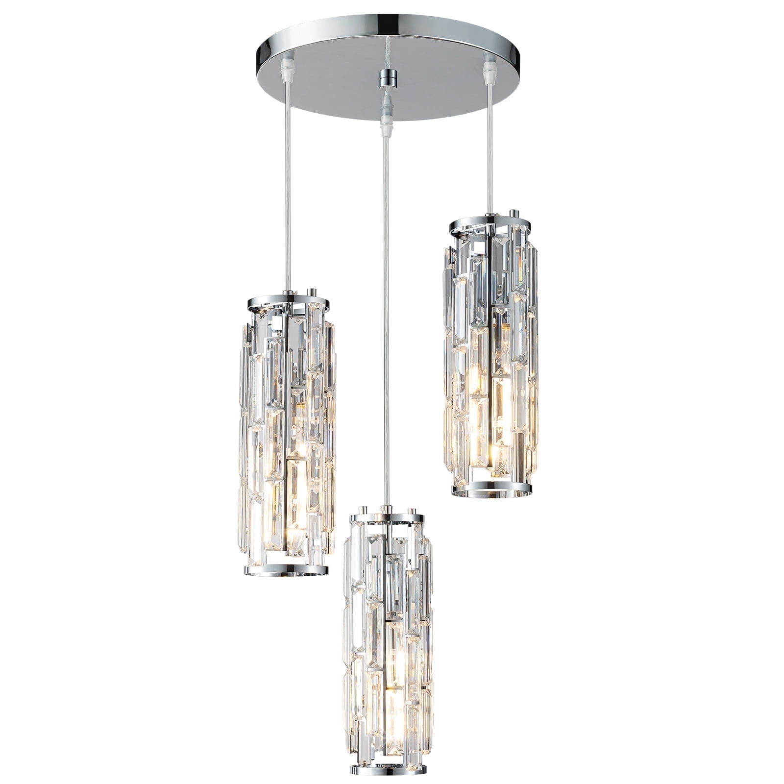 Mini Crystal Chandeliers Adjustable Pendant Light Modern Chrome Pendant Light Fixture for Living Room, Dinning Room, Kitchen Island and Bedroom(3-light)