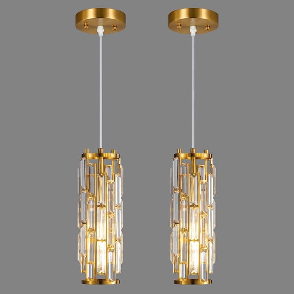 Mini Crystal Chandeliers Adjustable Pendant Light Modern Gold Pendant Light Fixture for Living Room, Dinning Room, Kitchen Island and Bedroom(2-Pack)