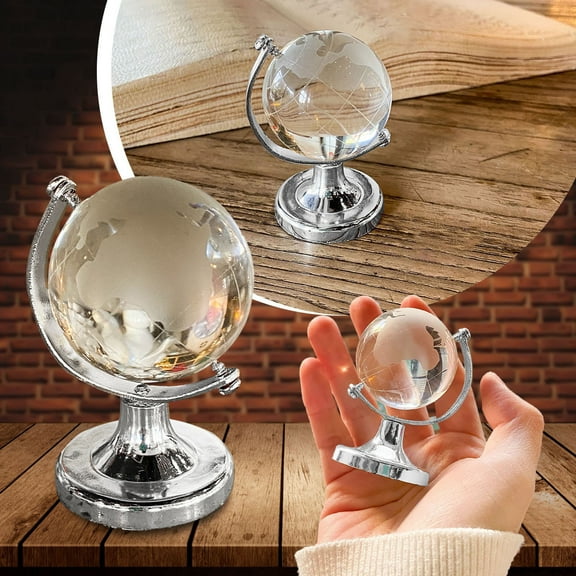 Mini Crystal Globe Desktop Ornament, Clear Glass World Globe, Crystal World Globe Paperweight Desk Office Ornament, Small Crystal Globe for Home Office Desk Decor Wedding Favor Gifts