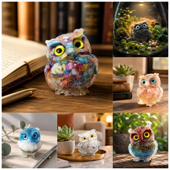 Mini Crystal Gravel Owl Figurine Ornament, Handcrafted Resin Craft for Home Car Decor, Cute Animal Statue Souvenir Gift for Desktop Dashboard, Decorative Art Piece for Home, C