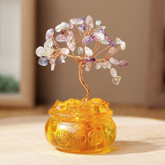 Mini Crystal Money Tree, Crystal Tree of Life for Wealth & Prosperity, Seven Chakra Tree for Energy Balance, Crystal Decoration for Home, Wealth Home Office Desk Decor
