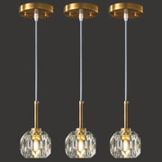Mini Crystal Pendant Lights Modern Gold Pendant Light Fixtures Adjustable Height Chandeliers for Kitchen Island Dinning Room Bedroom  3 Pack