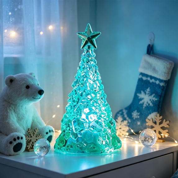 Mini Crystal Xmas Tree, Christmas Decorations Indoor Outdoor Holiday Home Decor Accents, Light Up Table Lamp Battery Powered for Desktop, Winter Holiday, Present Gift