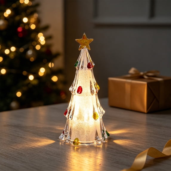 Mini Crystal Xmas Tree, Christmas Decorations Indoor Outdoor Holiday Home Decor Accents, Light Up Table Lamp Battery Powered for Desktop, Winter Holiday, Present Gift