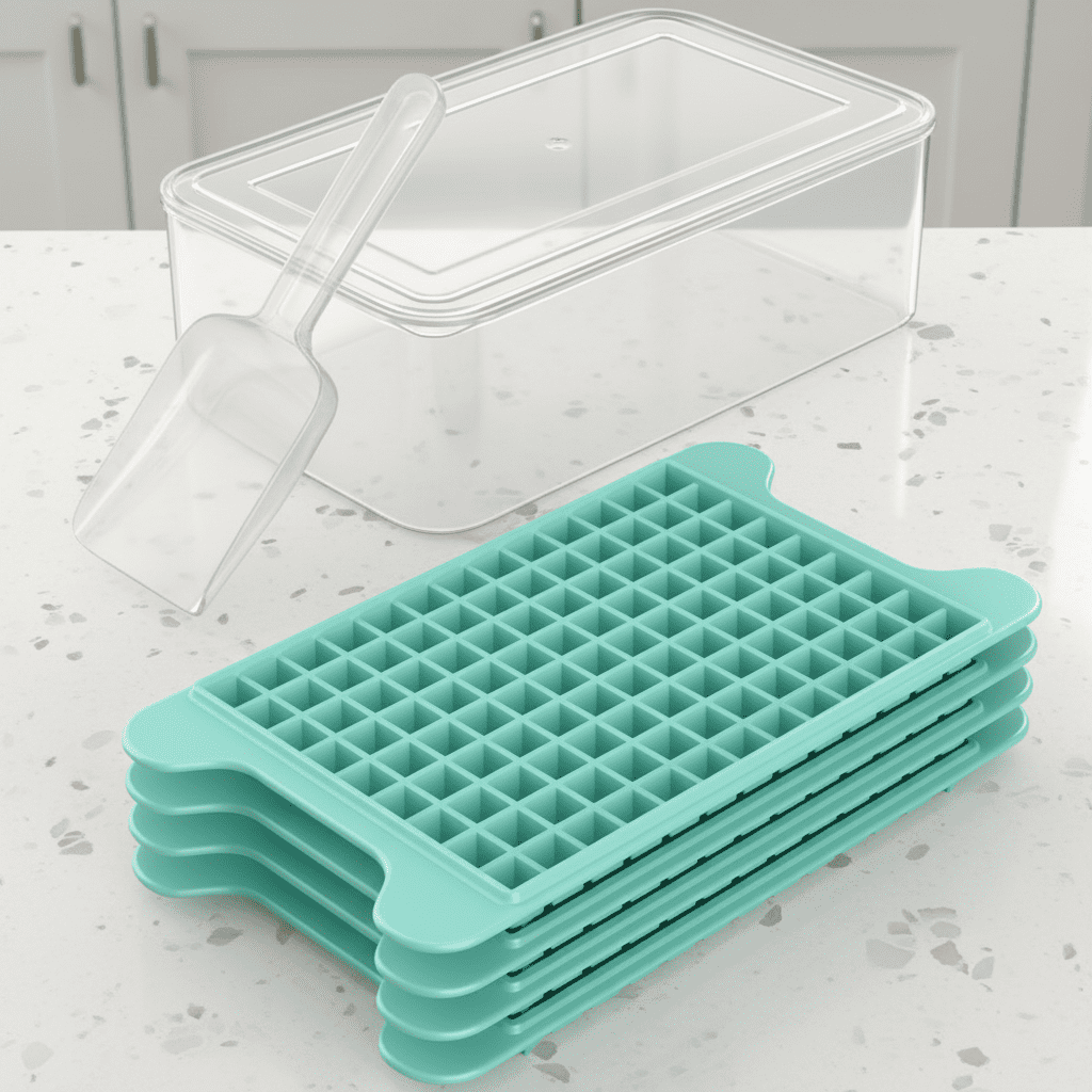 Mini Cube Ice Tray for Freezer with Storage Bin - Homemaker Small Silicone Ice Molds Set, 117 Pcs Easy Release Crushed Ice Maker Tray for Cold Drinks, Portable Mini Ice Container