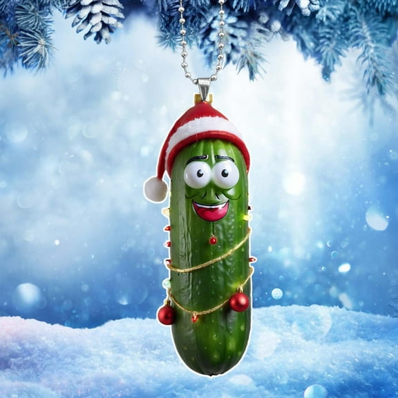 Mini Cucumber Christmas Tree Pendant - Acrylic Holiday Ornament, Cute Decorative Hanging Decor for Xmas Tree, Car, Home - Festive Tradition Symbol with Hanging Rope (1 Pack)