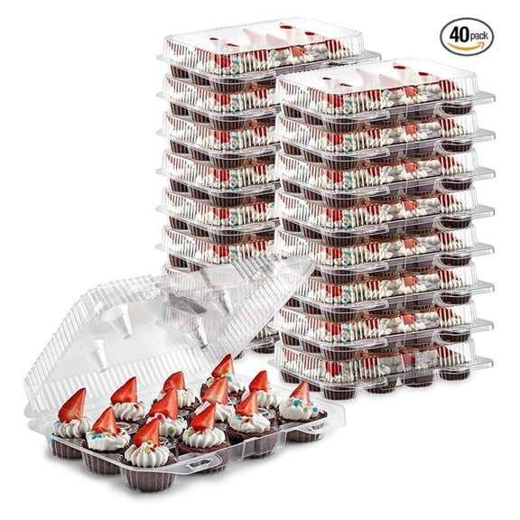 Mini Cupcake Containers 40 Pack - 12 Count Disposable Cupcake Boxes with Dome Lids, BPA Free Mini Muffin Containers for Bakery, Parties, Macarons, Cocoa Bombs