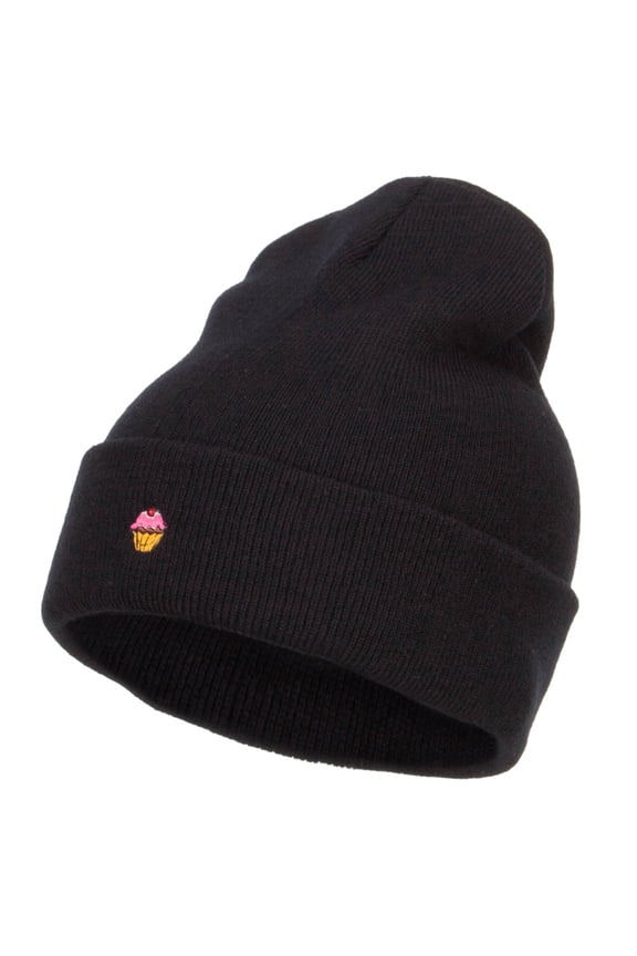 Mini Cupcake Embroidered Long Beanie - Black OSFM
