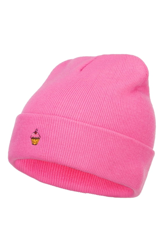 Mini Cupcake Embroidered Long Beanie - Magenta OSFM