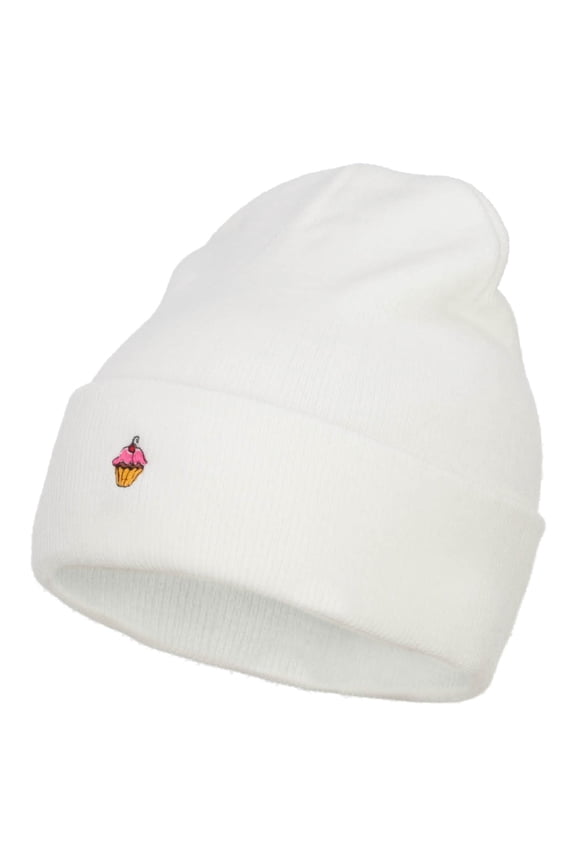 Mini Cupcake Embroidered Long Beanie - White OSFM