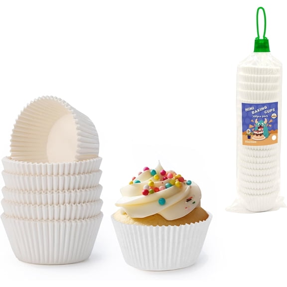 Mini Cupcake Liners 500 pcs White Mini Muffin Liners, Food&Grade,Greaseproof Paper Baking Cups, for Christmas/Halloween Party by